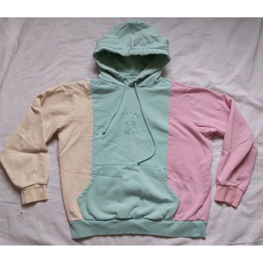 Teddy Fresh Hoodie Sweatshirt Pastel Color Block Logo 90s Y2K Mens Size Medium